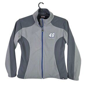 Mens Chase Authentics NASCAR Gray Full Zip Jacket #48 Polyester Stretch Size XL